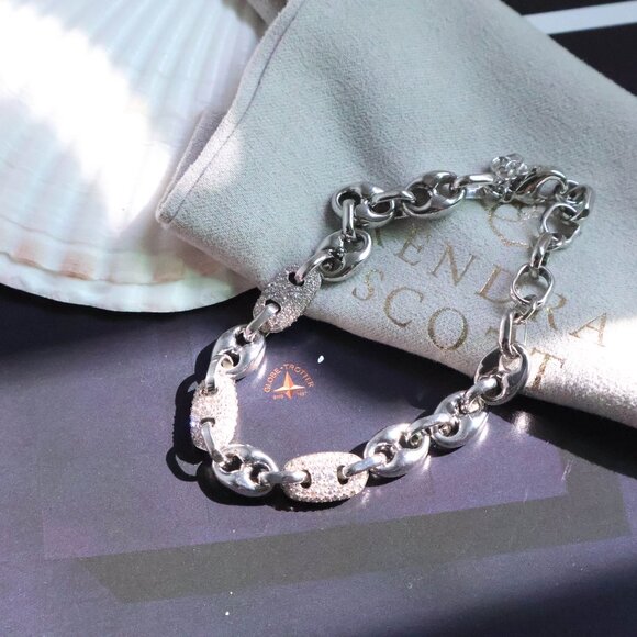 Kendra Scott Bailey Pave Chain Bracelet White CZ Silver - Picture 2 of 2